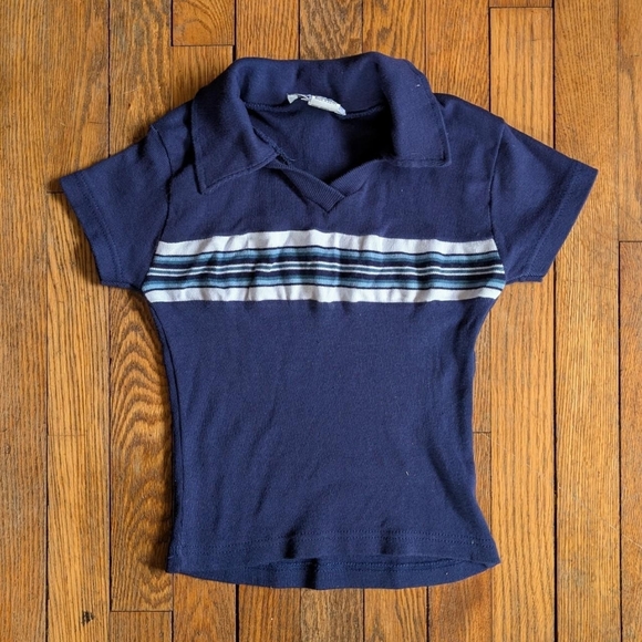 Vintage Tops - Vintage 90's Y2k Navy Striped Collared Crop Top